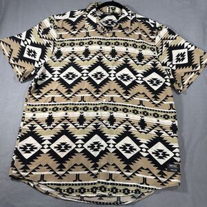 WESC Oden Blanket Shirt Brown Black Native Pattern Short Sleeve Button Up